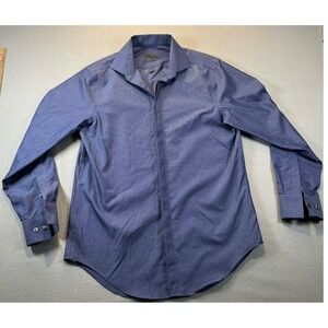 Calvin Klein Mens Slim Fit Non Iron Shirt Blue Checker 15.5 32/33 80s Two Ply